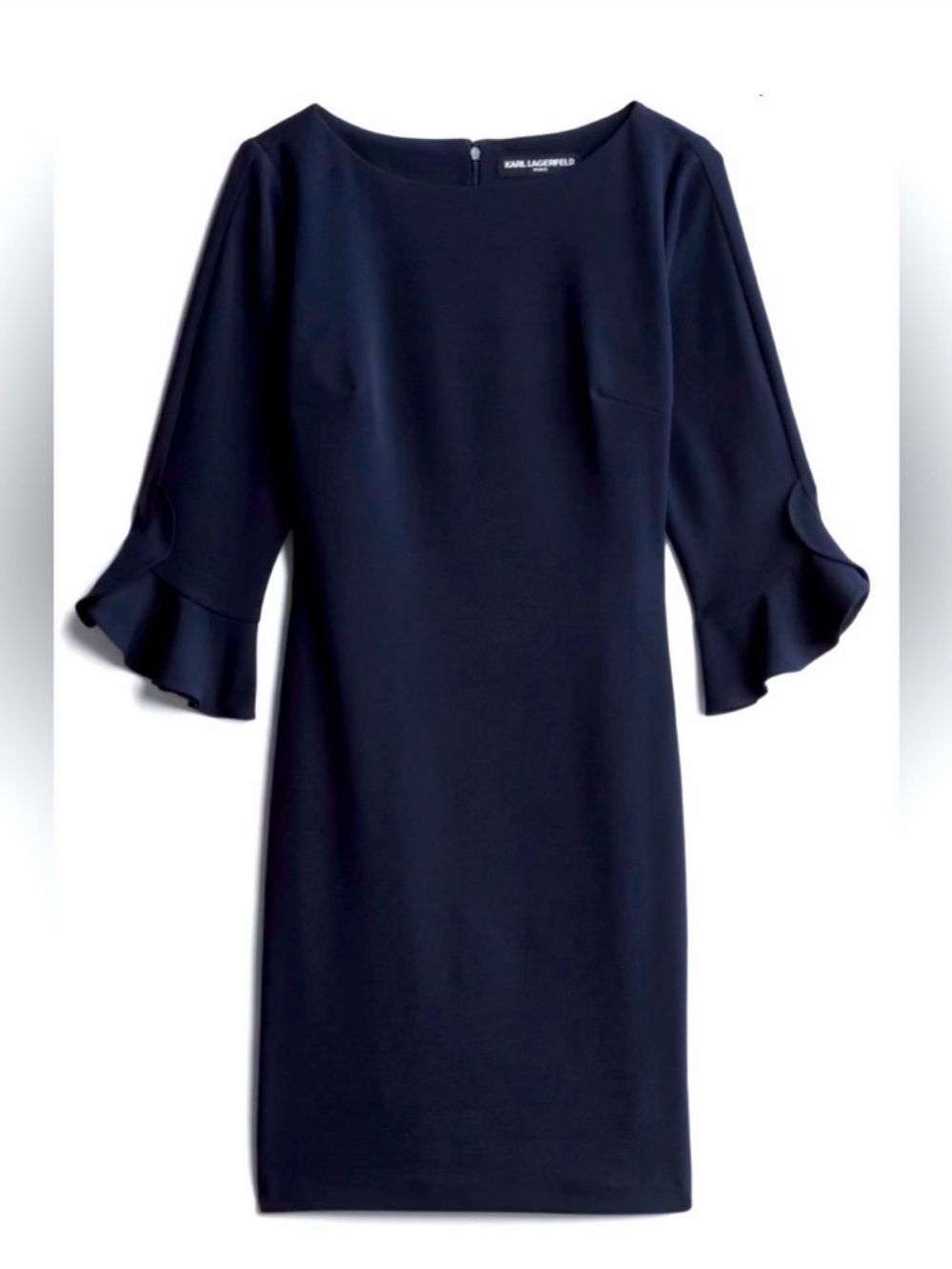Karl Lagerfeld Paris Lynn Navy Ruffle Sleeve Sheath Dress